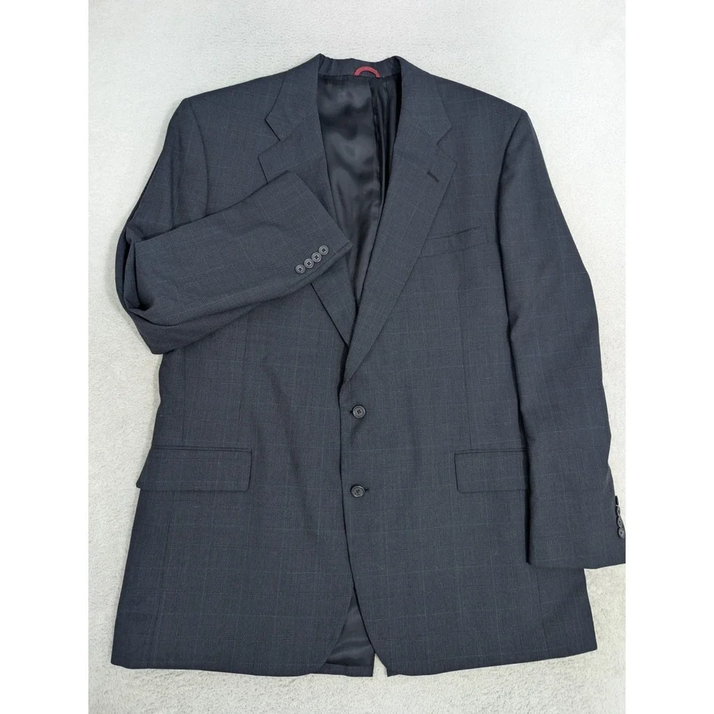 Jos A Bank 48EXL 38x34 Blue 100% Wool USA Made Mens‎ Full Suit Subtle Plaid